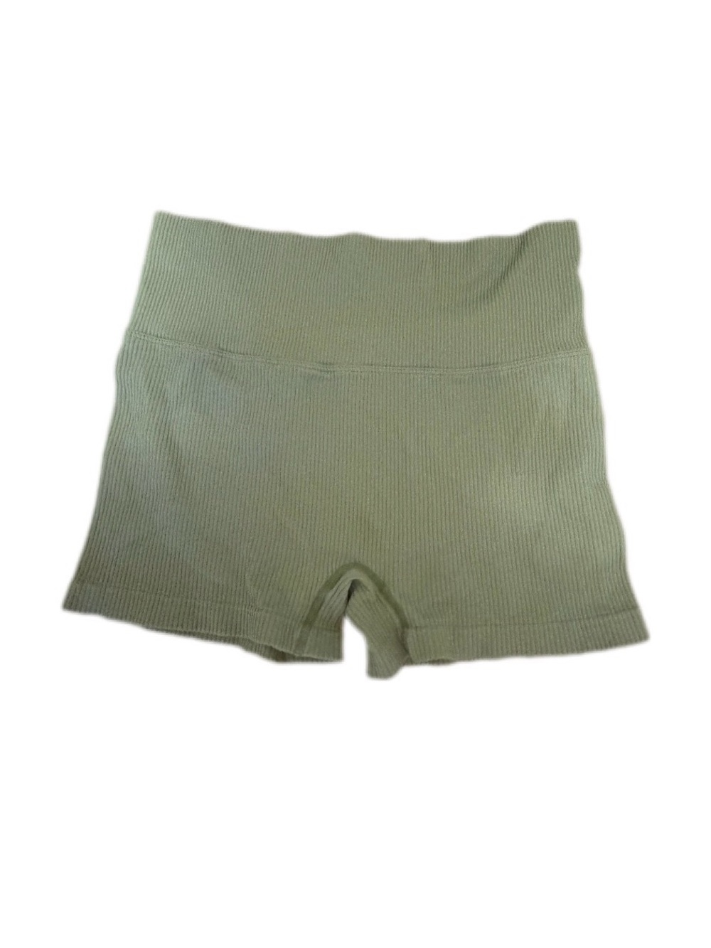 High-Waist Ribbed Olive Green Women's Shorts